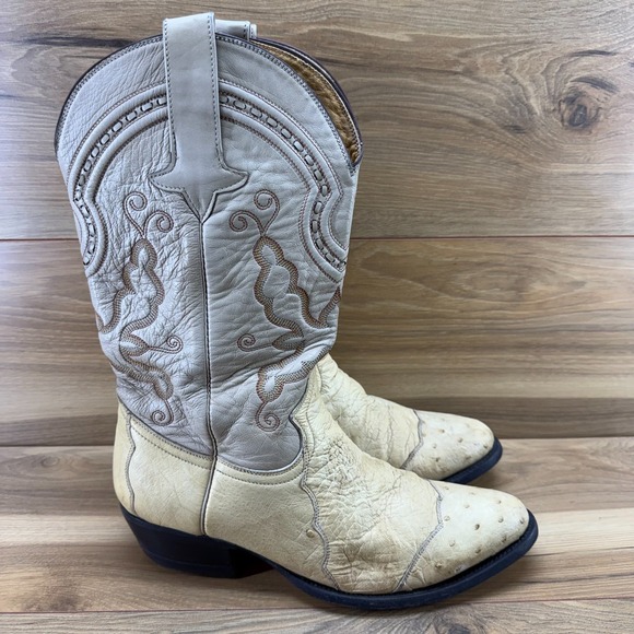 Gavel Other - GAVEL Ostrich Leather Beige Western Boots Mens 9.5 EE Vintage Exotic Cowboy